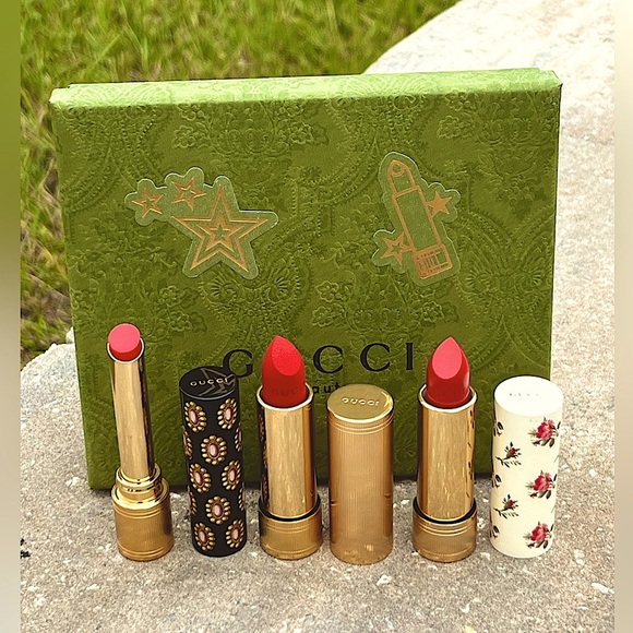 NWT 💋Gucci Beauty 3 Pack Lipsticks Boxed Set in Rouge Red & Gucci Lip Liner - Picture 2 of 16